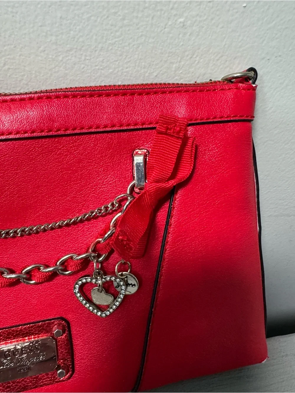 Guess Red Crossbody / Wristlet Bag with Gold Accents with Dust Bag NWT
